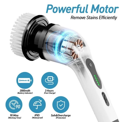 JANSNO Electric Rotating Cleaning Brush With 9 Replaceable Heads, Adjustable Extended Handle, Floor & Multi-Surface 7 JANSNO Electric Rotating Cleaning Brush With 9 Replaceable Heads, Adjustable Extended Handle, Floor & Multi-Surface - Image 5