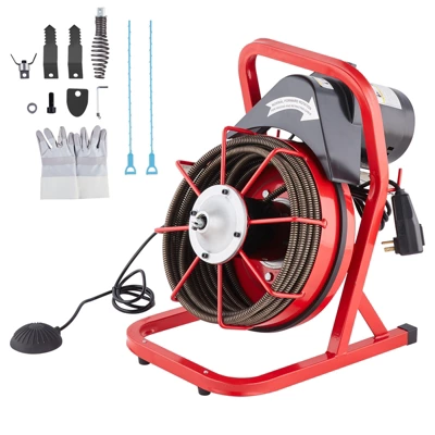 VEVOR Drain Cleaner Machine 50FT X 1/2 Inch, Sewer Snake Auger Manual Feed, 250W Electric Drain Cleaning Machine, Silver 10 VEVOR Drain Cleaner Machine 50FT X 1/2 Inch, Sewer Snake Auger Manual Feed, 250W Electric Drain Cleaning Machine, Silver - Image 8