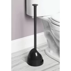 MDesign Toilet Bowl Plunger Set With Drip Tray, Compact Storage