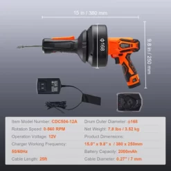 VEVOR 12V Electric Drain Auger, 25FT Cordless Plumbing Snake Auto Feed, Pipeline Snake Drain Clog Remover With Power Drill For 3/4"-2" Pipes, Black -Cleaning Supply Store GUEST e2ad0594 ea47 4766 a638 e779d1752286