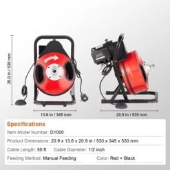 VEVOR Drain Cleaner Machine 50FT X 1/2 Inch, Manual Feed Sewer Snake Auger - With 4 Cutters & Air-activated Foot Switch For 2" To 4" Pipes, Red 16 VEVOR Drain Cleaner Machine 50FT X 1/2 Inch, Manual Feed Sewer Snake Auger - With 4 Cutters & Air-activated Foot Switch For 2" To 4" Pipes, Red -Cleaning Supply Store GUEST e609c10f 8560 4ba5 8570 78c7d4baad8e