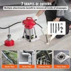 VEVOR Drain Cleaner Machine 66FT X 5/8 Inch, 250W Electric Sewer Snake Auger Manual Feed - With 2 Sectional Steel Cables, Red -Cleaning Supply Store GUEST f0204ee1 5514 45c0 b953 954054b6dd50