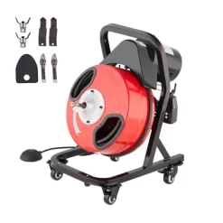 VEVOR Drain Cleaner Machine 50FT X 1/2 Inch, Manual Feed Sewer Snake Auger - With Wheels, 4 Cutters & Air-activated Foot Switch, Red -Cleaning Supply Store GUEST f3e2210b 8994 4272 a4f6 9ee98f10bd7b