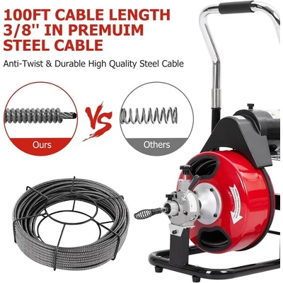 100 Ft X 3/8 Inch Drain Cleaner Machine Electric Drain Auger Auto Feed With Kits 6 100 Ft X 3/8 Inch Drain Cleaner Machine Electric Drain Auger Auto Feed With Kits - Image 4