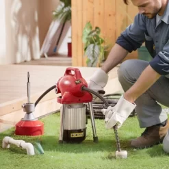 VEVOR Drain Cleaner Machine 120FT X 5/8 Inch, 370W Electric Sewer Snake Auger Manual Feed - With 2 Sectional Steel Cables, Red