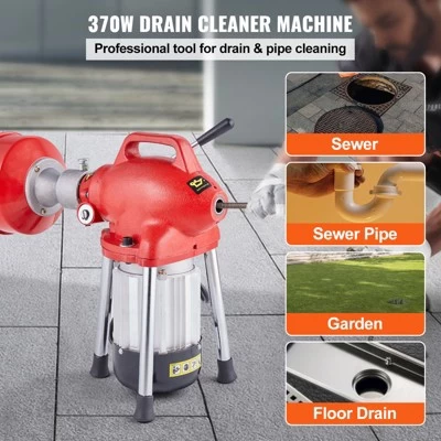 VEVOR Drain Cleaner Machine 120FT X 5/8 Inch, 370W Electric Sewer Snake Auger Manual Feed - With 2 Sectional Steel Cables, Red 4 VEVOR Drain Cleaner Machine 120FT X 5/8 Inch, 370W Electric Sewer Snake Auger Manual Feed - With 2 Sectional Steel Cables, Red - Image 2